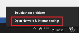 open network and internet settings